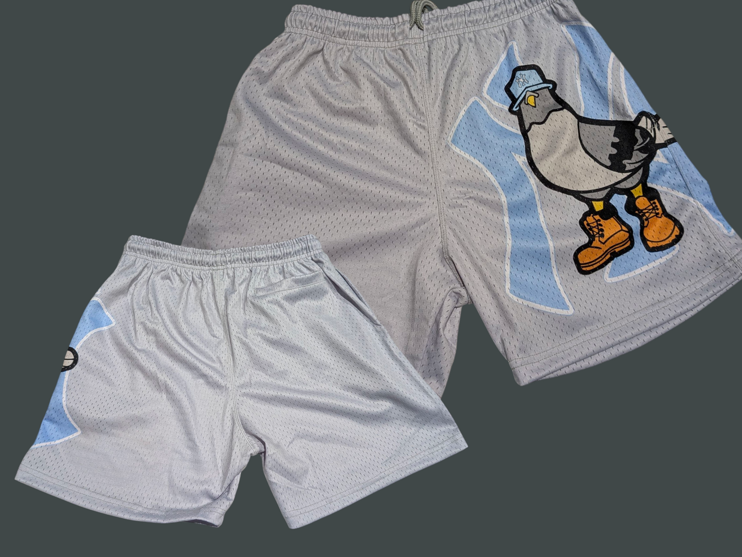 NY BIRD BLOCK BABY BLUE MESH SHORTS