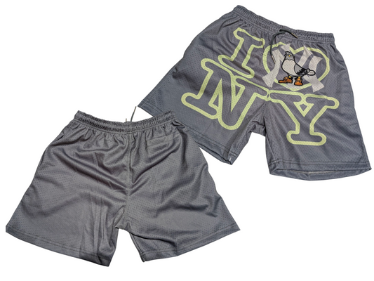NY GREY AND NEON GREEN MESH SHORTS